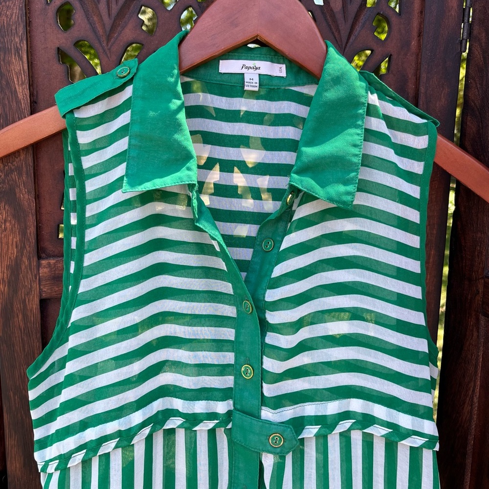 Green and White Striped Papaya Blouse